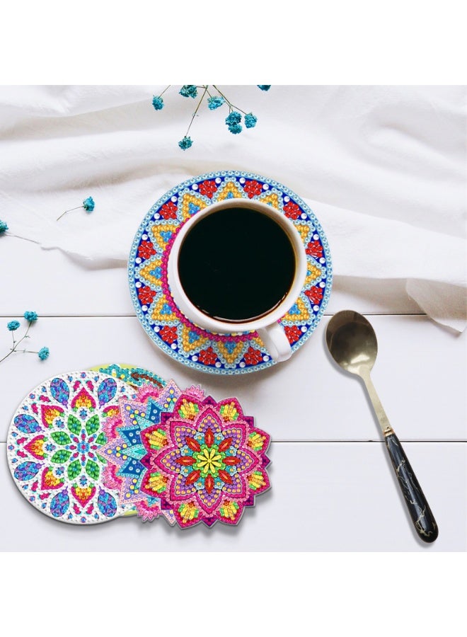 عِيشَالِي طقم من 8 قطع من قواعد الأكواب لطلاء الماس DIY مع حامل، قواعد أكواب أكريليك بنمط ماندالا مع قاعدة PVC متينة، مجموعة فنون وحرف يدوية للكبار والأطفال BD101 - Image 3